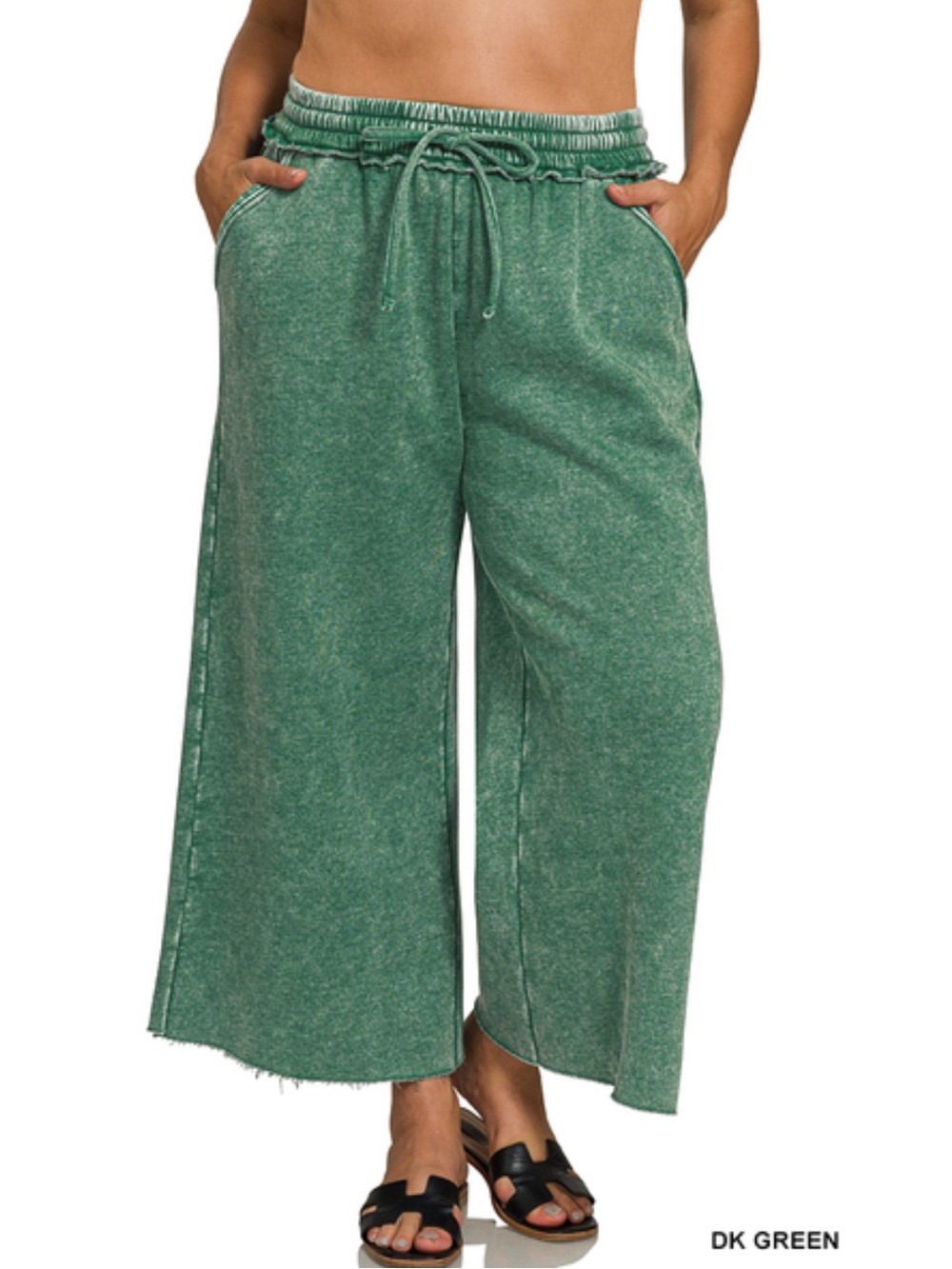 354 ❤️ 1X - 3X Zenana ash jade cropped ACID FLEECE PALAZZO SWEATPANTS
POCKETS